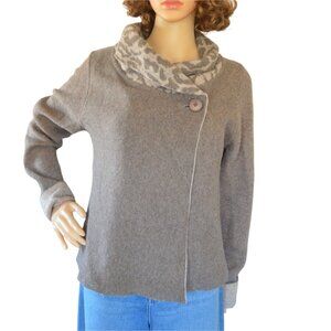 Chiaramente Gray Leopard Cowl Wool Blend Sweater Cardigan Women Size M Bohemian